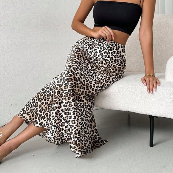 Dresses & Skirts - Khaki Casual Women's Leopard Print Holiday Skirt